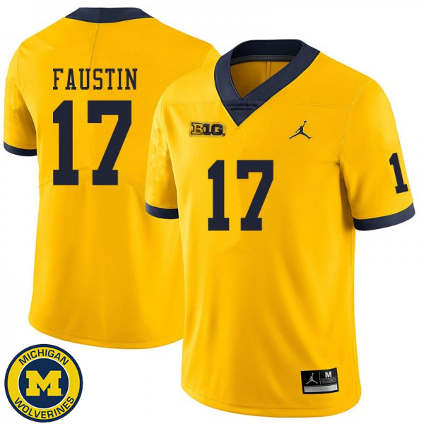 Men Michigan Wolverines #17 Sammy Faustin Yellow Football Jersey